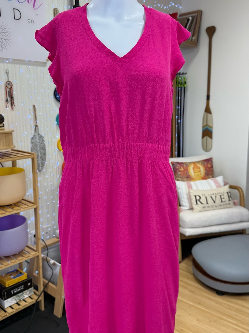 kate spade Bright Pink V-Neck Elastic-Waist Midi Dress